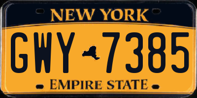 NY license plate GWY7385