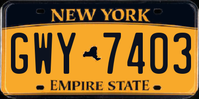 NY license plate GWY7403