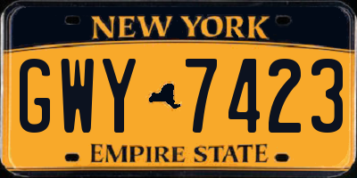 NY license plate GWY7423