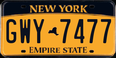 NY license plate GWY7477