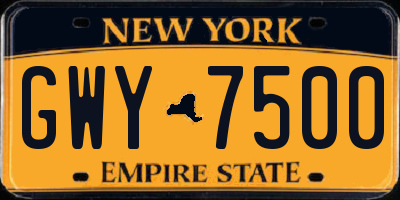 NY license plate GWY7500