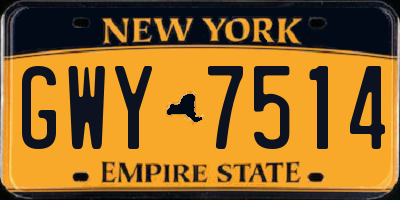 NY license plate GWY7514