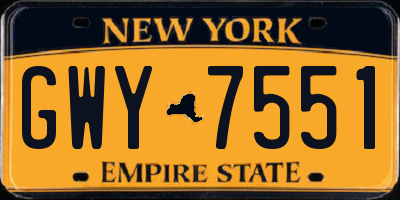 NY license plate GWY7551