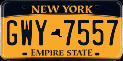 NY license plate GWY7557