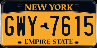 NY license plate GWY7615