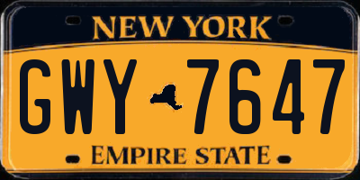 NY license plate GWY7647