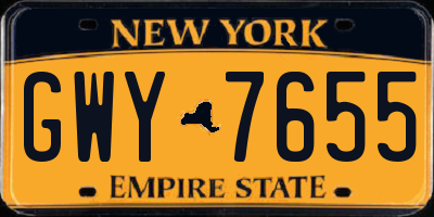NY license plate GWY7655