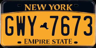 NY license plate GWY7673