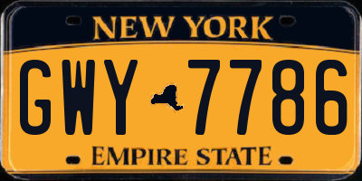 NY license plate GWY7786