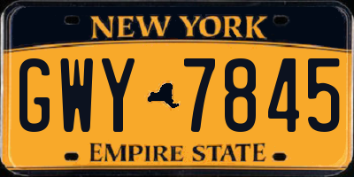 NY license plate GWY7845