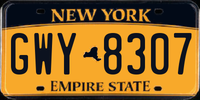 NY license plate GWY8307