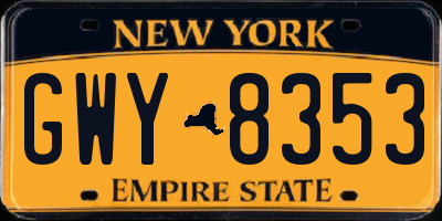 NY license plate GWY8353