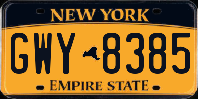 NY license plate GWY8385