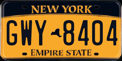 NY license plate GWY8404