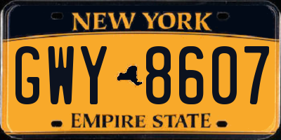 NY license plate GWY8607