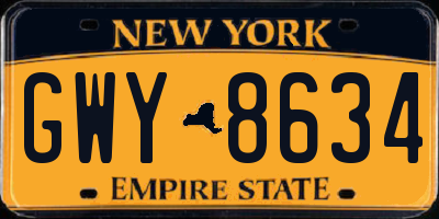 NY license plate GWY8634