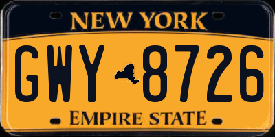 NY license plate GWY8726