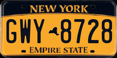NY license plate GWY8728