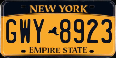 NY license plate GWY8923