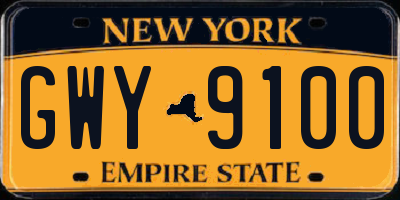 NY license plate GWY9100