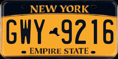 NY license plate GWY9216