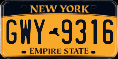 NY license plate GWY9316