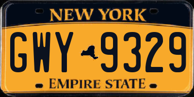 NY license plate GWY9329