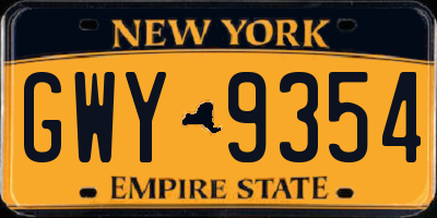 NY license plate GWY9354