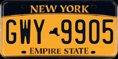 NY license plate GWY9905
