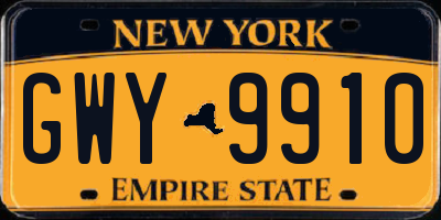 NY license plate GWY9910
