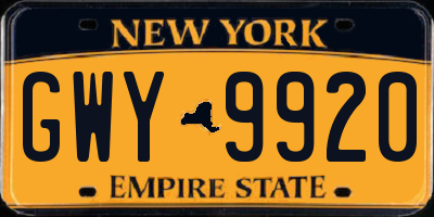 NY license plate GWY9920