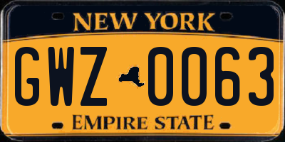 NY license plate GWZ0063