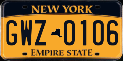 NY license plate GWZ0106