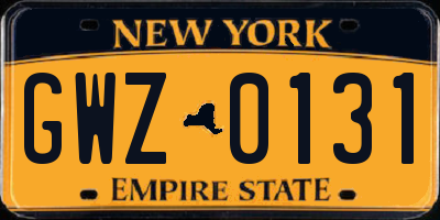 NY license plate GWZ0131