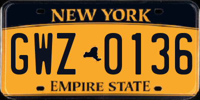 NY license plate GWZ0136