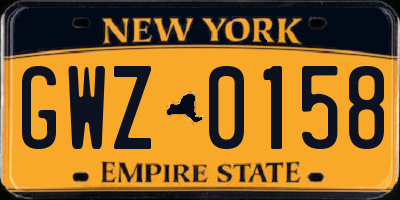 NY license plate GWZ0158