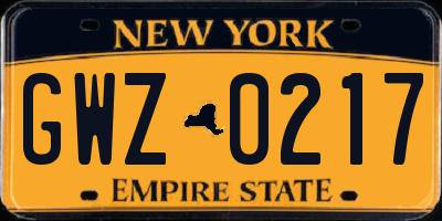 NY license plate GWZ0217