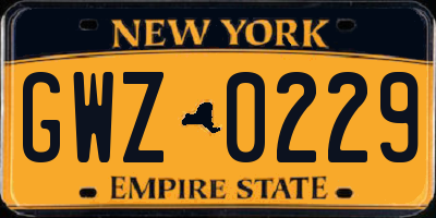 NY license plate GWZ0229