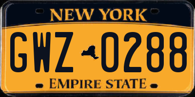 NY license plate GWZ0288