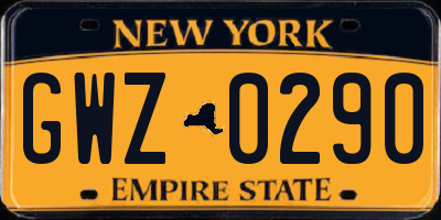 NY license plate GWZ0290