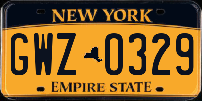 NY license plate GWZ0329