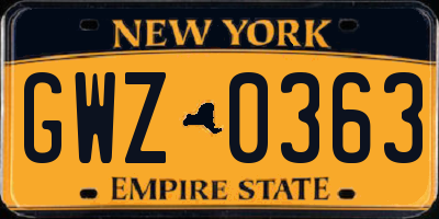 NY license plate GWZ0363