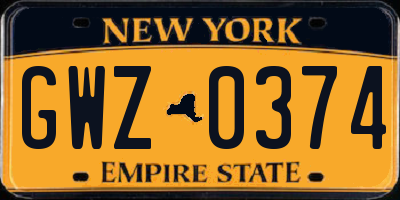 NY license plate GWZ0374