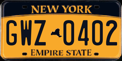 NY license plate GWZ0402