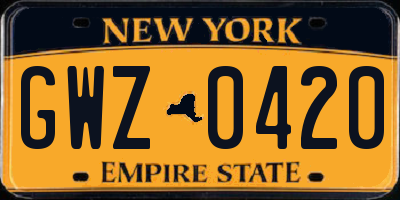 NY license plate GWZ0420
