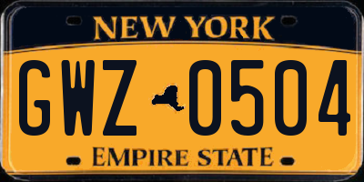 NY license plate GWZ0504