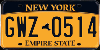 NY license plate GWZ0514