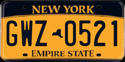 NY license plate GWZ0521