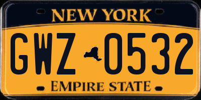 NY license plate GWZ0532