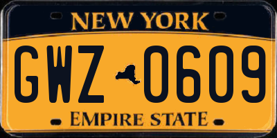 NY license plate GWZ0609